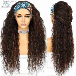 Synthetic Wigs BeautyTown Long Kinky Curly JBrown Headband Full Machine Wig Daily Wedding Party Highlight Wig Ombre Blonde Synthetic Hair Wig Q231021