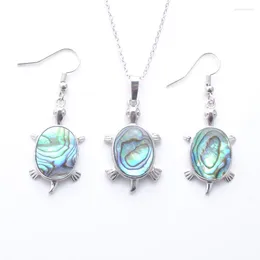 Necklace Earrings Set Tortoise Shaped Natural Abalone Shell Lucky Jewellery Women Exquisite Clavicle Dinner Party Accessories Gift TQ3095