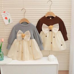 Girl Dresses Baby Clothing Spring Bow For Dress Kids Princess Long Sleeve Sweet Fashion Toddler Birthday Party Cute Outfits