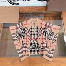 Luxury Autumn girls Poncho Multi Colour cross stripe printing baby clothing Size S-L Half zipper kids jacket Oct20