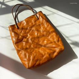 Evening Bags Leather Luxury Japanese And Korean Handbag Female Cow Pitot Bag Handmade Retro Hand Sunset Yellow
