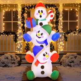 6 FT Christmas Inflatable Stacked Snowman, Build-in LED Inflatables For Xmas Party, Home Indoor Outdoor Yard Garden Lawn Winter Decor