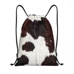 Shopping Bags Cow Hide Decor Pattern In White And Brown Print Drawstring Bag Training Yoga Backpacks Animal Fur Texture Sports Gym Sackpack