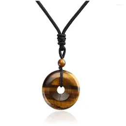 Pendant Necklaces FYSL Handmade Weave Round Hollow Tiger Eye Stone Rope Chain Necklace Green Aventurine Jewellery