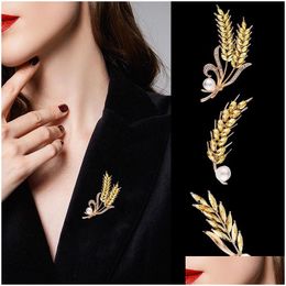 Pins Brooches Super Quality Diamond Wheatear Women Pearl Cor Safe Silk Scarf Buckle Brooch Pin Suits Dress Female Gold Jewellery Pend Dheuv