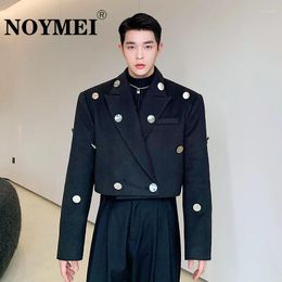 Men's Suits NOYMEI Short Blazer Metal Button Personalized Loose Double Breasted Lapel Solid Color Fashion Korean Spring Men Suit Coat WA1473