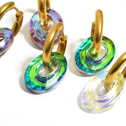 Hoop Earrings AENSOA Green Purple Crystal Oval For Women Stainless Steel Gold Plated Wedding Party Jewelry