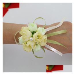 Decorative Flowers Wreaths Wedding Favours Decorations Artificial Flower Wrist Cor Bridesmaid Hand Sisters Drop Delivery Home Garde Dhkeh