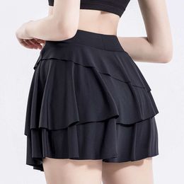 Lu Lu Align Lemons Yoga Running Fitness Tennis Skirt Sports Shorts Skirt Loose Fake Two-piece Anti Light Skirt Fast Dry Pants Biker shorts