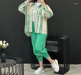 Women's Two Piece Pants Cropped Suit 2023 Fashionable Ethnic Style Cotton And Linen Long-Sleeved Shirt Leggings Harem Pant Set