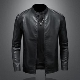 Men's Leather Faux Leather Autumn and Winter Leather Clothes Men's Standing Collar Imitation Water Leather Jacket Korean Version Slim Fit Solid Colour Coat 231020