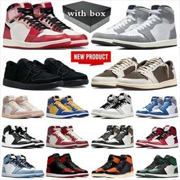 con scatola di scarpe Jumpman 1 Scarpe da basket Alta qualità 1s Scarpe da ginnastica da uomo Lavate Heritage Reverse Mocha Nero Phantom True Blue Bred Patent Outdoor Spor