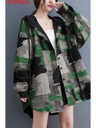 Women's Jackets Autumn Women's Vintage Long Sleeve Loose Fashion Denim Camouflage Hooded Wide-waisted Trench Streetwear Single Breasted Coat 231020