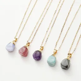 Pendant Necklaces Geometric Natural Stone Necklace Lapis Green Aventurine Rose Quartzs Crystal Ladies Alloy Metal Chain Jewellery
