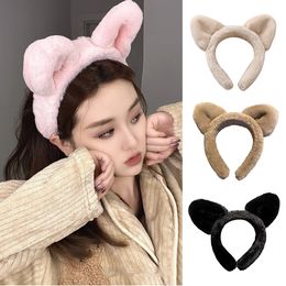 Cute Winter Plush Cat Ears Headband Faux Fur Thick Soft Warm Elastic Headwear For Women Girl Wash Face Makeup Hair Accessories