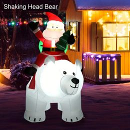 1pc, Shaking Head Polar Bear Christmas Inflatable Decorations Santa Claus Sitting On Polar Bear With Bright LED Light, Blow Up Yard Decor For Christmas Indoor Outdoor