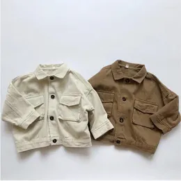 Jackets Autumn Children Long Sleeve Lapel Coat Cotton Baby Girls Solid Single Breasted Cardigan Casual Pocket Jacket Kids Clothes