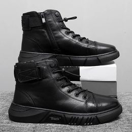 Schwarzkleid Leder-Knöchel Männer PU Sports Schuhe Herumn Winter komfortable High-Top Casual Fashion Platform Stiefel Mann runder Kopf 23102 92