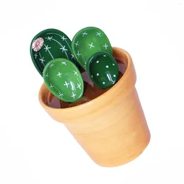 Measuring Tools Cartoon Cactus Spoons Set Baking Tool With Holder Stand For Dry And Wet Ingredients