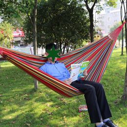 Camp Furniture Portable Hammock Outdoor Garden Hanging Bed For Home Travel Camping Hiking Swing Canvas Stripe Red