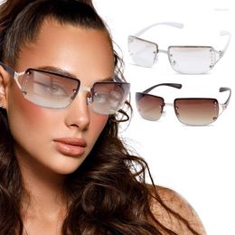 Sunglasses 2023 Rimless Square Women Brand Designer Diamond Sun Glasses Vintage Shades Ladies Female Transparent Eyewear