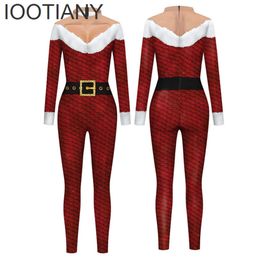 Women Christmas Belt 3D Print Cosplay Costume Sexy Jumpsuit Bodysuit Adult Carnival Party Clothing Monos Mujer Xmas