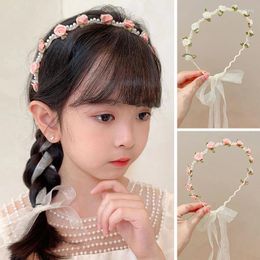 Hair Accessories Sweet Pearl Flower Hairband Princess Girls Gauze Satin Wreath Headband Children Hoop