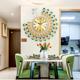 Wall Clocks 3D Peacock Creative Living Room Clock Home Decor Modern Design Light Luxury Decoration Decoratio