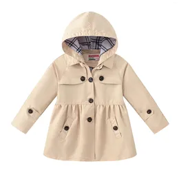 Coat Girls' Windbreaker With Cap Detachable British Style Autumn Long Girls Kids Coats Baby Outerwear Trench