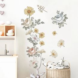 Wall Stickers Vintage Flower Botanical Retro Wall Sticker Nursery Vinyl Removable Wall Decals Girls Baby Room Interior Home Decoration Gifts 231020