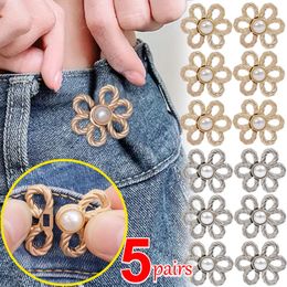 Pins Brooches Reusable Metal Buttons Pearl Flower Snap Fastener Pants Pin Retractable Button Sewingon Buckles for Jeans Fit Reduce Waist 231020