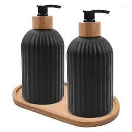 Liquid Soap Dispenser 14Oz Glass With Wooden Tray 2 PCS Hand And Dish Set Kitchen Bathroom Farmhouse Decor