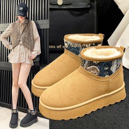 Boots Women's Casual Snow Winter Warm Plush Cotton Shoes Fashionable British Style Outdoor Anti Slip Thick Soled Work