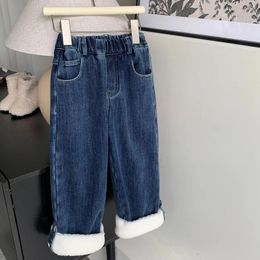 Trousers Girls' Plush Jeans A Autumn And Winter Trend For Children's Clothing. Baby's Outerwear Pants