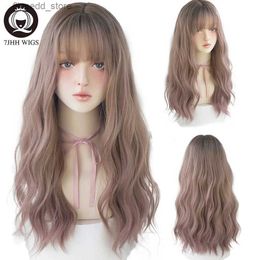 Synthetic Wigs 7JHH WIGS Harajuku Pink Brown Lolita Wig Long Two Colours Realistic Cosplay Wigs With Bangs For Women Wavy Wigs Synthetic Hair Q231021