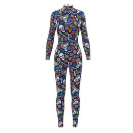 Fashion Halloween Skull Print Costume for Women Carnival Cosplay Party Jumpsuits Ladies Casual Outdoor Fiess Bodysuit Outfit