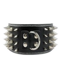 3 inch wide Black Leather Dog Collars 4 Rows Shap Spiked Pet Collar Dog Supplies2468298