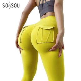 Yoga Outfit SOISOU Nylon Leggings Womens Pants Sport Sexy Tight High Waist Elastic Panties Pocket legging mujer 231020