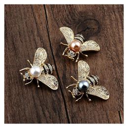 Pins Brooches Fashion Diamond Set Bee Pins Womens Pearl Hornet Insect Cor Mens Collar Pin Jewelry Accessories Drop Delivery Dht5F