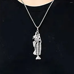 Pendant Necklaces Creative Design Fish-Shaped Fishbone Necklace Hip Hop Gothic Style Male Punk Bohemian Jewellery Gift