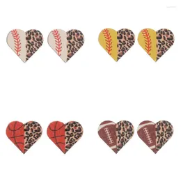 Stud Earrings Leopard Print Conbined Football Heart Shape Wood For Women Girls Sport Jewelry Wholesale