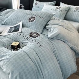 Bedding sets Thickened milk plush four piece bed set for winter light luxury highend bedding suede sheets and duvet covers 231020