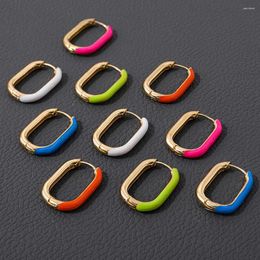 Hoop Earrings Trendy Colourful Dripping Oil For Women Fashion Geometric Gold Colour Metal Asymmetry Jewellery Gifts