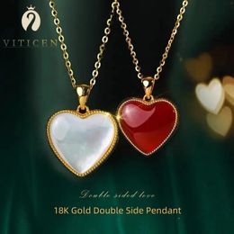 Pendant Necklaces VITICEN Real 18K Gold AU750 Natural Red Agate Heart Shaped Pendant Clavicle Necklace Luxury Jewellery Gift For Women 231020