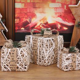 Christmas Decorations Wrought Iron Stand Bow Decoration Christmas Box Stacking 3-Pieces Gift Sets Decoration