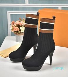 Women Designer Ankle Sock Boots Mesh Accent Stretch Fabric Silhouette High Heels Woman Desert Classic Winter ladies