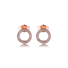 Stud Earrings Rose Gold Forever Signature Original 925 Sterling Silver Clear CZ For Women Jewellery Gift Ear Brincos