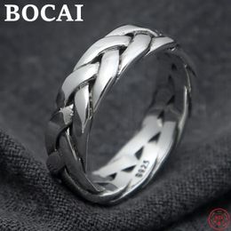 Wedding Rings BOCAI S925 Sterling Silver Rings Fashion Thickened Twist Weaven-Pattern Solid Pure Argentum Punk Jewelry for Men Women 231021