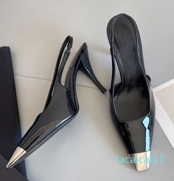 Summer Fashion iron head sandals Quality hight heeled dress shoes Genuine Leather Women Sexy Lady shoe 9CM High Heels us size Brand Designer Sandal