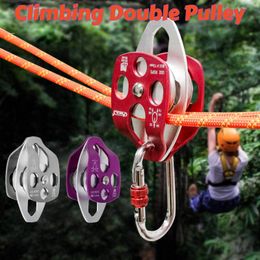 Carabiners MagiDeal 32KN Double Pulley for Hauling System Climbing Dragging Arborist Rock Caving Tree Climbing Accessories 231021